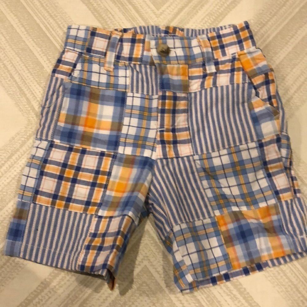 Janie & Jack Baby Boy Orange & Blue Plaid Shorts